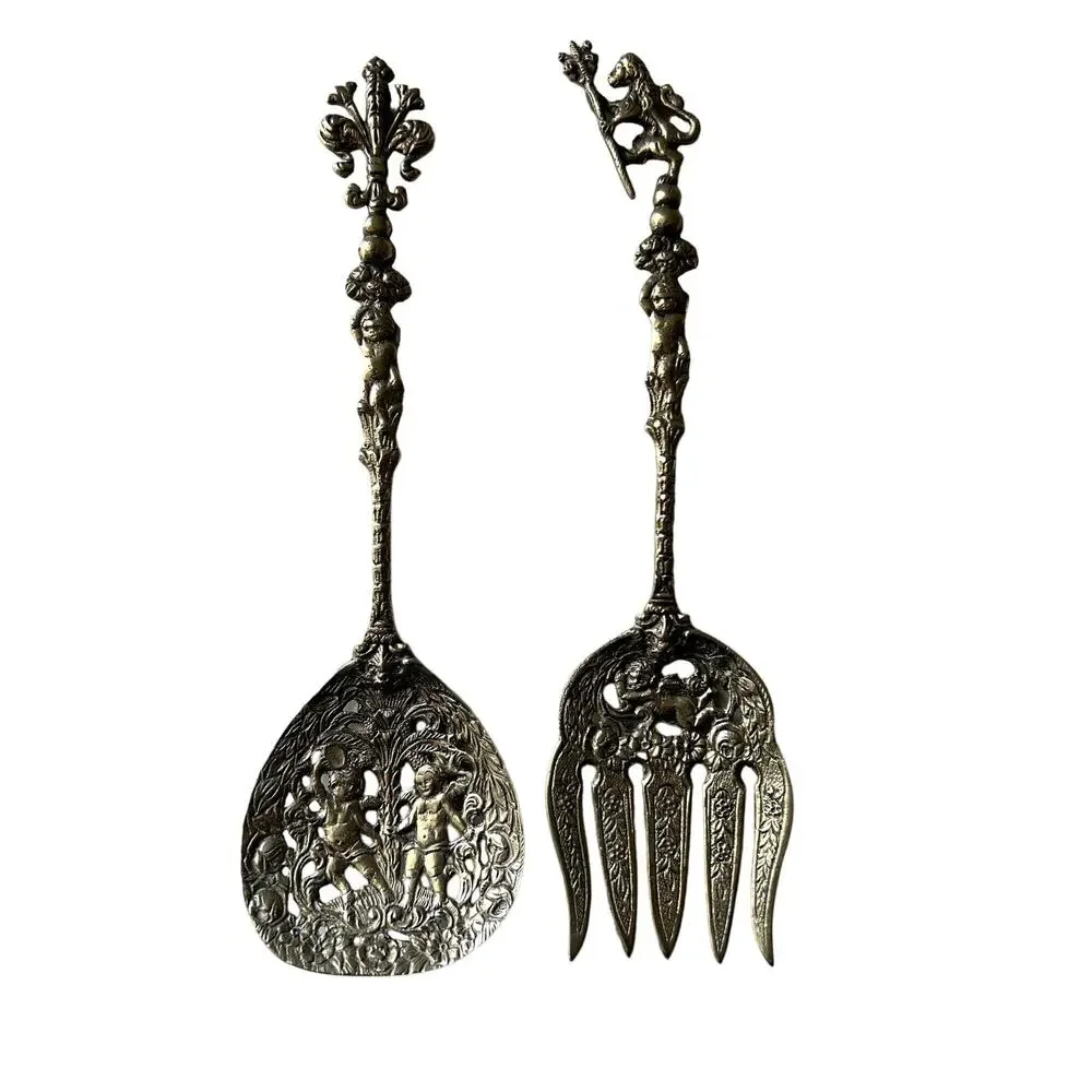Vintage Ugo Belleni Florentine Serving Set Italy Fork Cherub Fleur de lis